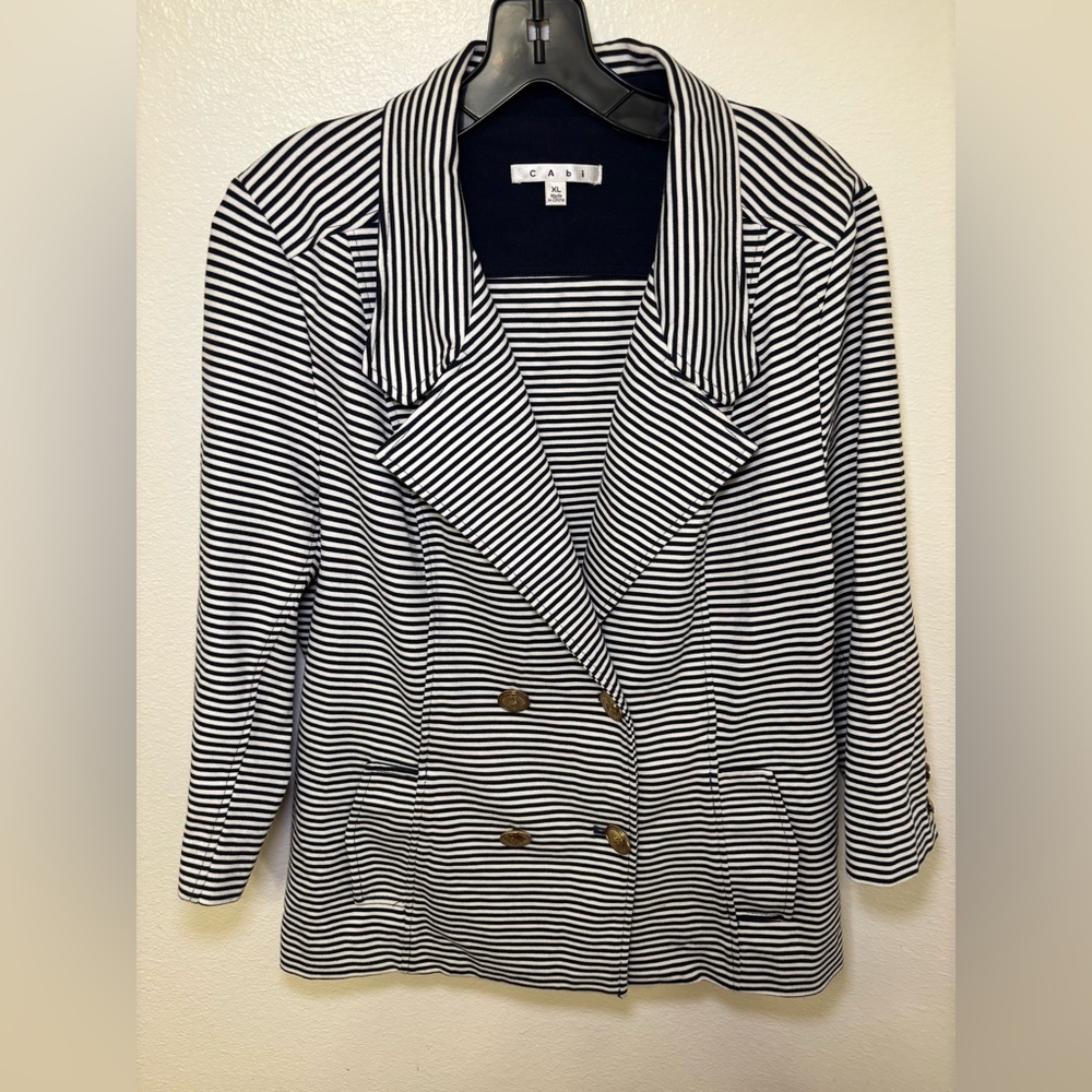 CAbi Black and White nautical Striped Jacket 3/4th length sleeve - Picture 3 of 8